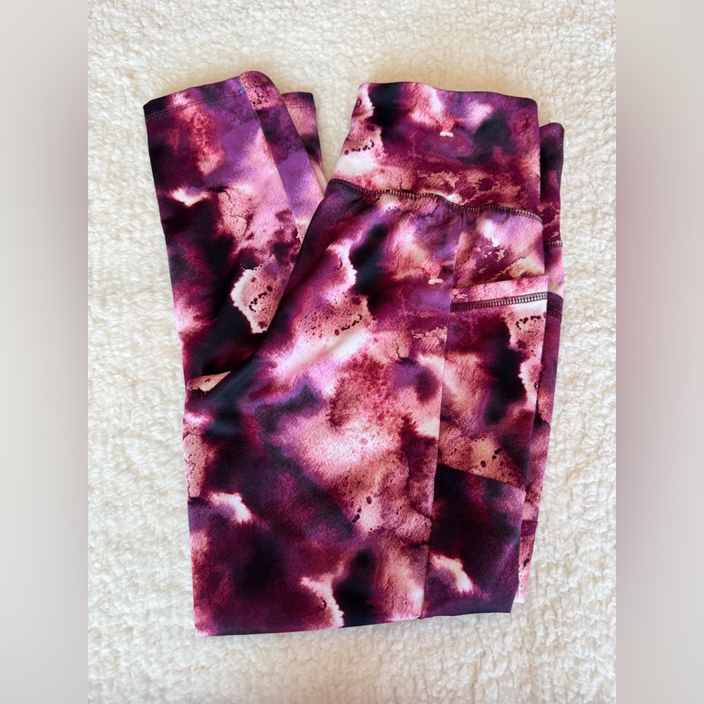 Yogasmoga Burgundy Purple Tie Dye Leggings Medium High‎ Rise Pockets